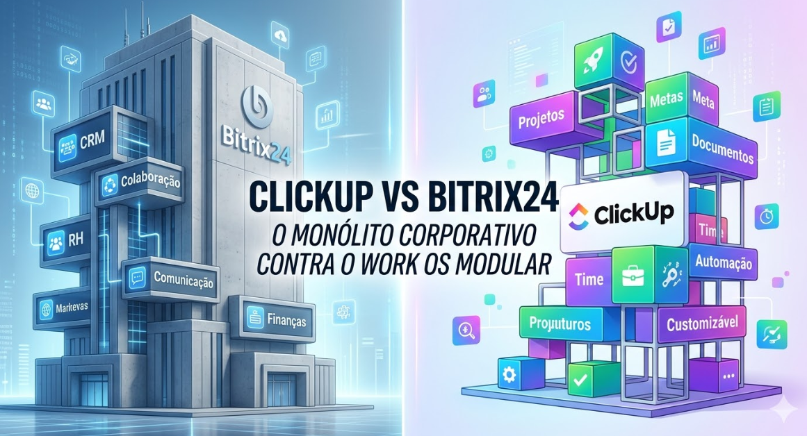 ClickUp vs Bitrix24: O Monólito Corporativo contra o Work OS Modular