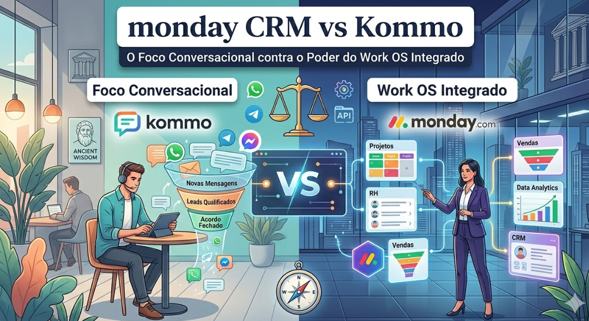 monday CRM vs Kommo O Foco Conversacional contra o Poder do Work OS Integrado